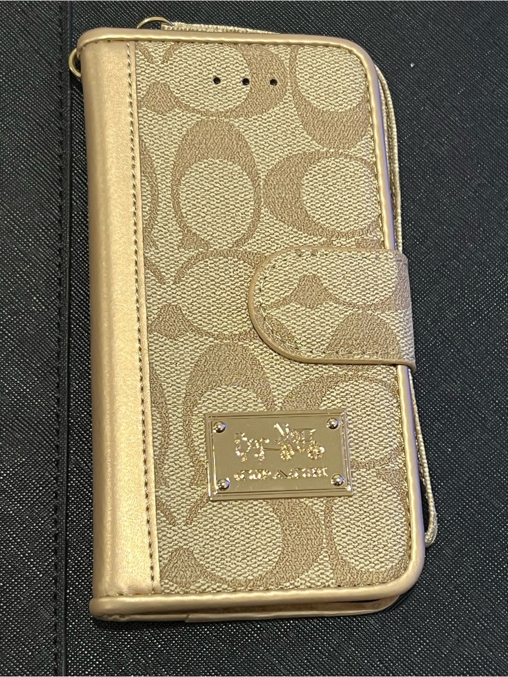Coach Signature Metallic Phone Wallet Case in Gold-Tan